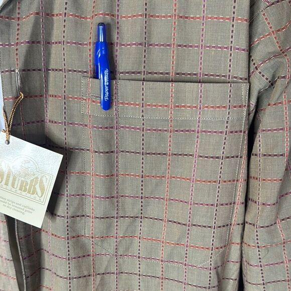 Men's Stubbs Collection Olive Check Long Sleeve Western Shirt Size L No Buttons - Picture 6 of 13